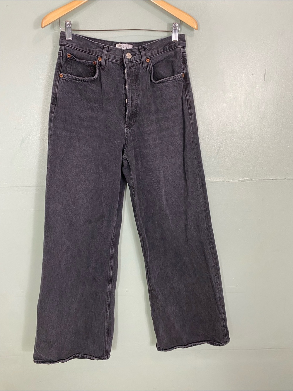Agolde Dame Wide Leg Jeans Faded Black Size 27